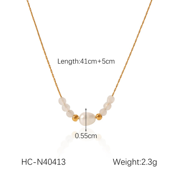 Wholesale Women's French Retro Freshwater Pearl Beaded Stainless Steel Clavicle Chain With Geometric Pattern And Electroplating