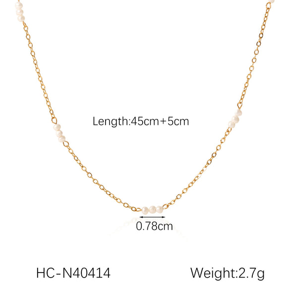 Wholesale Women's French Retro Freshwater Pearl Beaded Stainless Steel Clavicle Chain With Geometric Pattern And Electroplating