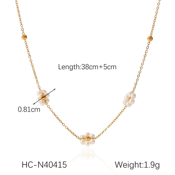 Wholesale Women's French Retro Freshwater Pearl Beaded Stainless Steel Clavicle Chain With Geometric Pattern And Electroplating
