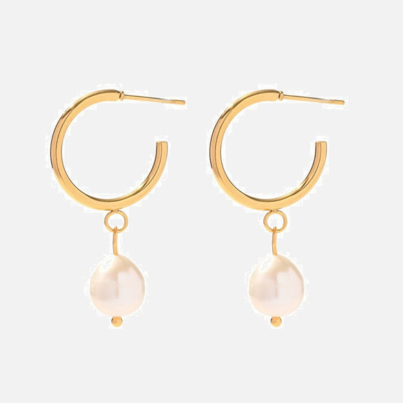 Wholesale Women's French Retro Freshwater Pearl Earrings Titanium Steel Nonfading 18K Gold Nonfading Geometric Style