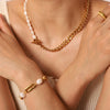 Wholesale Women's French Retro Freshwater Pearl Necklace Stainless Steel Titanium Steel Cuban Chain Electroplating Jewelry