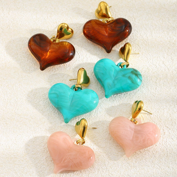 Wholesale Women's French Retro Geometric Heartshaped Stainless Steel Electroplated Earrings Jewelry