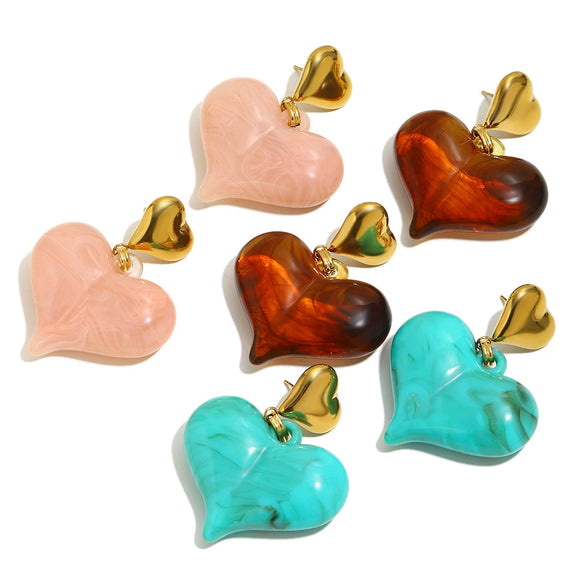 Wholesale Women's French Retro Geometric Heartshaped Stainless Steel Electroplated Earrings Jewelry