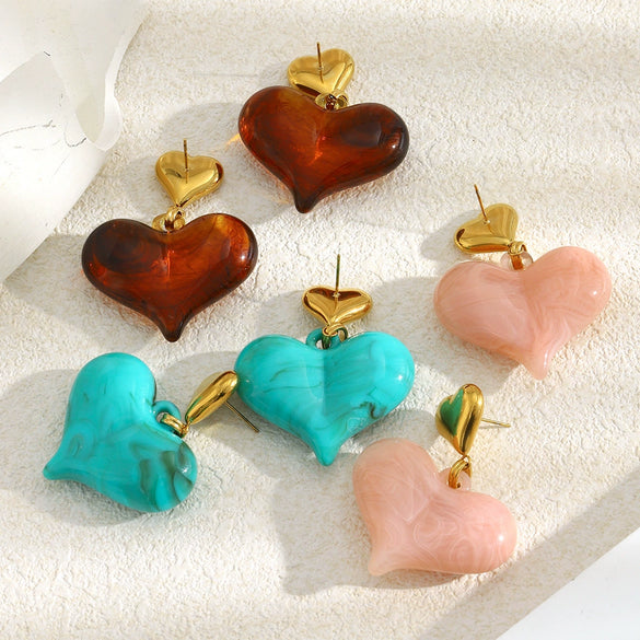 Wholesale Women's French Retro Geometric Heartshaped Stainless Steel Electroplated Earrings Jewelry