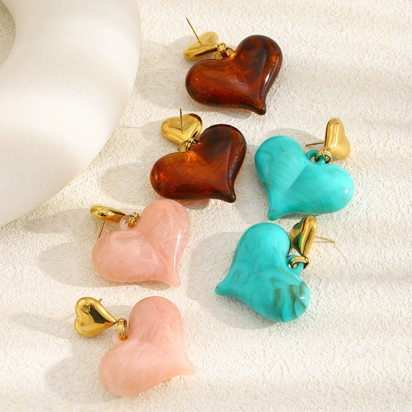 Wholesale Women's French Retro Geometric Heartshaped Stainless Steel Electroplated Earrings Jewelry