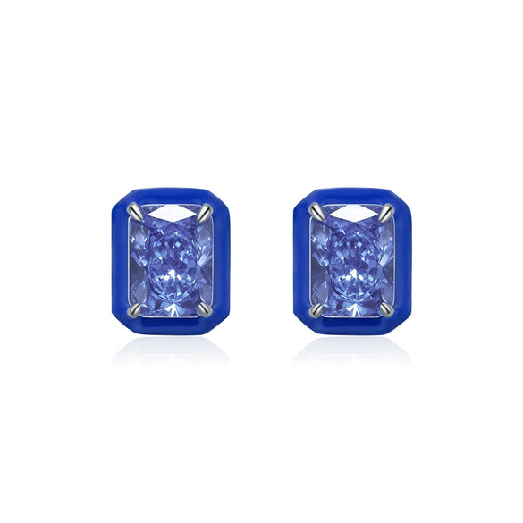 Wholesale Women's French Retro Geometric S925 Silver Earrings With Imitation Diamond And Enamel Shine