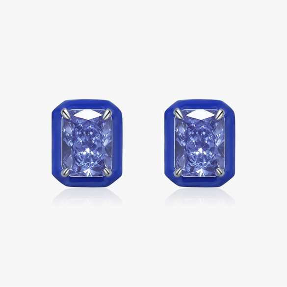 Wholesale Women's French Retro Geometric S925 Silver Earrings With Imitation Diamond And Enamel Shine