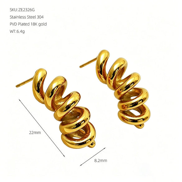 Wholesale Women's French Retro Geometric Spiral Stainless Steel Electroplated Earrings