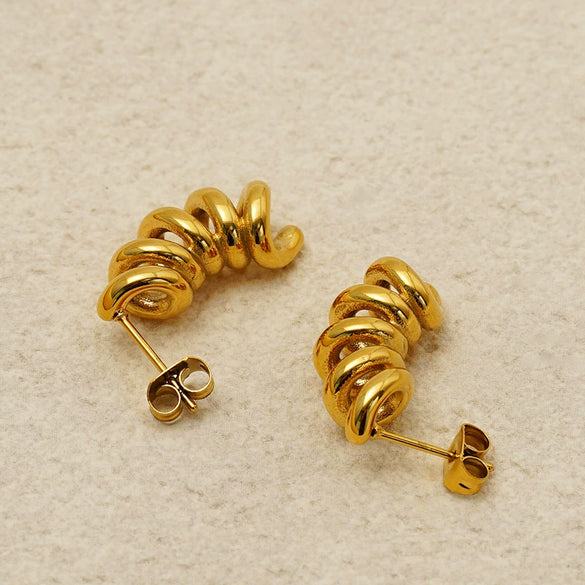 Wholesale Women's French Retro Geometric Spiral Stainless Steel Electroplated Earrings