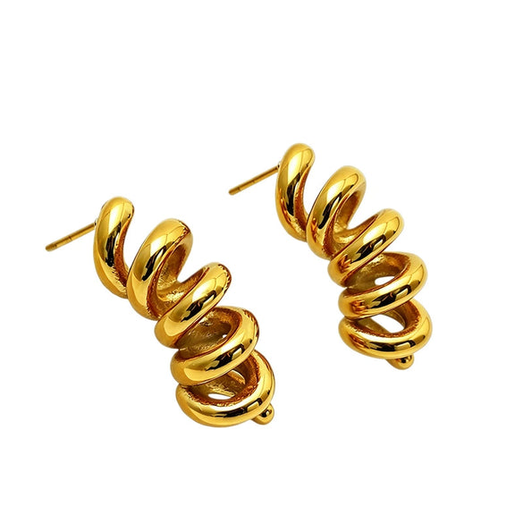 Wholesale Women's French Retro Geometric Spiral Stainless Steel Electroplated Earrings