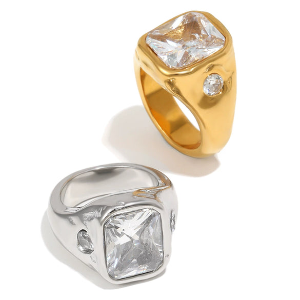 Wholesale Women's French Retro Geometric Stainless Steel Electroplated Ring Jewelry With Lines Pattern