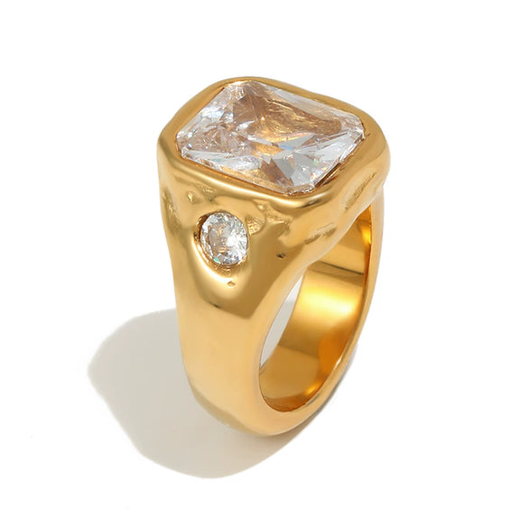 Wholesale Women's French Retro Geometric Stainless Steel Electroplated Ring Jewelry With Lines Pattern