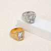 Wholesale Women's French Retro Geometric Stainless Steel Electroplated Ring Jewelry With Lines Pattern