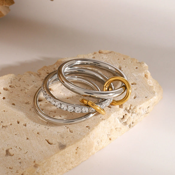 Wholesale Women's French Retro Geometric Stainless Steel Ring With Gold And Silver Color Matching And Electroplating
