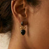 Wholesale Women's French Retro Geometric Titanium Steel Electroplated Dangle Earrings With Tiger's Eye And Sky Blue Stone