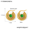 Wholesale Women's French Retro Green Glass Hollow Gold Earrings 316L Stainless Steel Plated True Gold Niche Geometric Design