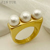 Wholesale Women's French Retro Light Luxury Baroque Freshwater Pearl Arrangement Shape Stainless Steel Electroplated Ring
