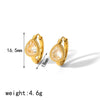 Wholesale Women's French Retro Light Luxury Geometric Zircon Earrings Stainless Steel 18K Gold Plated
