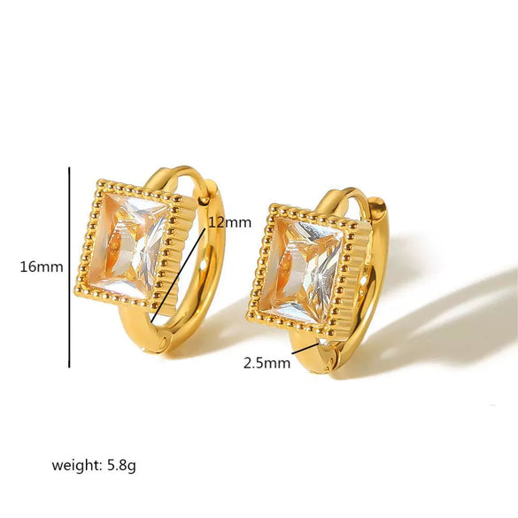 Wholesale Women's French Retro Light Luxury Geometric Zircon Earrings Stainless Steel 18K Gold Plated