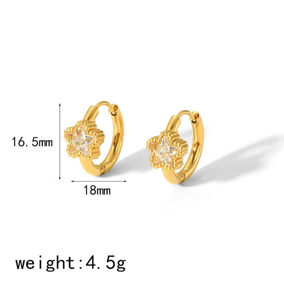 Wholesale Women's French Retro Light Luxury Geometric Zircon Earrings Stainless Steel 18K Gold Plated