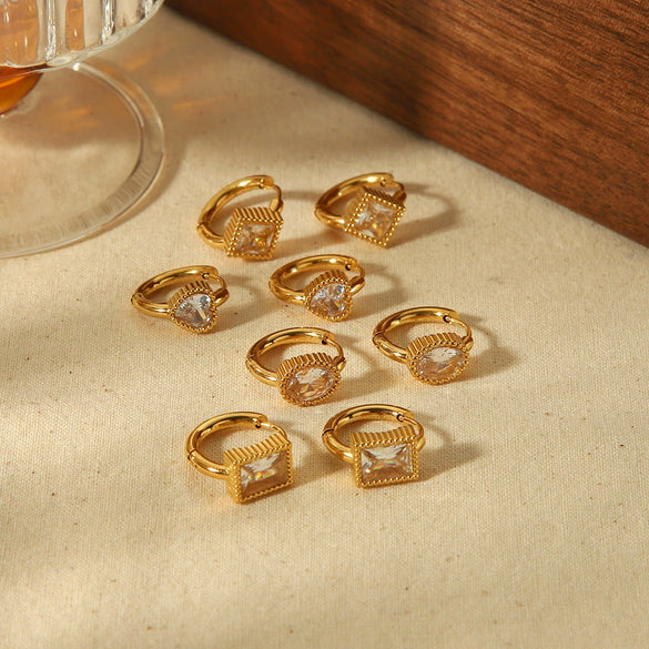 Wholesale Women's French Retro Light Luxury Geometric Zircon Earrings Stainless Steel 18K Gold Plated