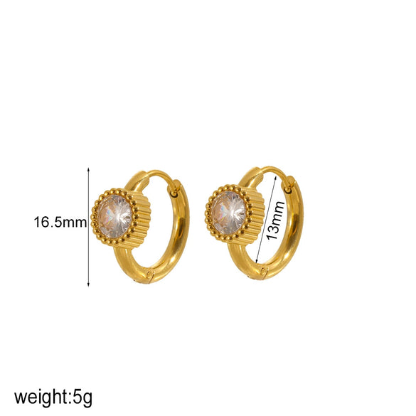 Wholesale Women's French Retro Light Luxury Geometric Zircon Earrings Stainless Steel 18K Gold Plated