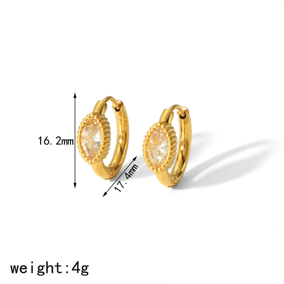 Wholesale Women's French Retro Light Luxury Geometric Zircon Earrings Stainless Steel 18K Gold Plated