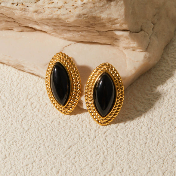 Wholesale Women's French Retro Light Luxury High End Stainless Steel Agate Horse Eye Earrings With Geometric Design And Electroplating