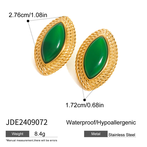 Wholesale Women's French Retro Light Luxury High End Stainless Steel Agate Horse Eye Earrings With Geometric Design And Electroplating