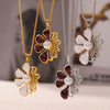 Wholesale Women's French Retro Light Luxury Oil Drop Hollow Shell Bead Flower Pendant Titanium Steel Necklace With Electroplating