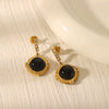 Wholesale Women's French Retro Obsidian Stainless Steel Earrings With Diamond Stud And Geometric Design And Electroplating Treatment