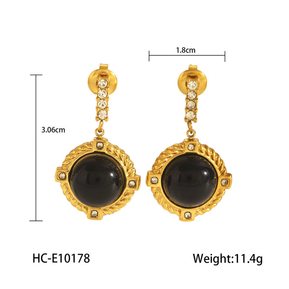 Wholesale Women's French Retro Obsidian Stainless Steel Earrings With Diamond Stud And Geometric Design And Electroplating Treatment