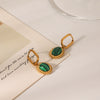 Wholesale Women's French Retro Oval Stainless Steel Inlaid Malachite Geometric Electroplated Pendant Earrings