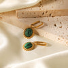 Wholesale Women's French Retro Oval Stainless Steel Inlaid Malachite Geometric Electroplated Pendant Earrings