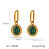 Wholesale Women's French Retro Oval Stainless Steel Inlaid Malachite Geometric Electroplated Pendant Earrings