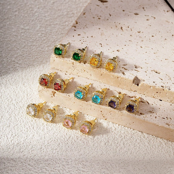 Wholesale Women's French Retro Palace Style Geometric Copper Zircon Earrings With Electroplating