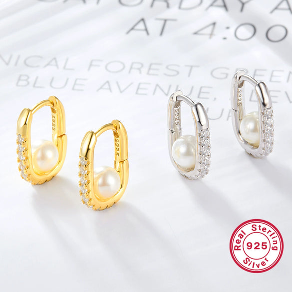 Wholesale Women's French Retro S925 Silver Square Imitation Pearl And Diamond Earrings
