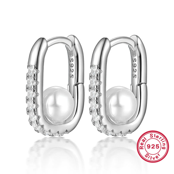 Wholesale Women's French Retro S925 Silver Square Imitation Pearl And Diamond Earrings