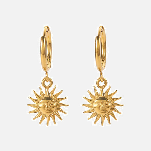Wholesale Women's French Retro Stainless Steel Earrings With Geometric Sun Pendant And Electroplating