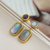 Wholesale Women's French Retro Vintage Geometric Stainless Steel Inlaid Shell Earrings