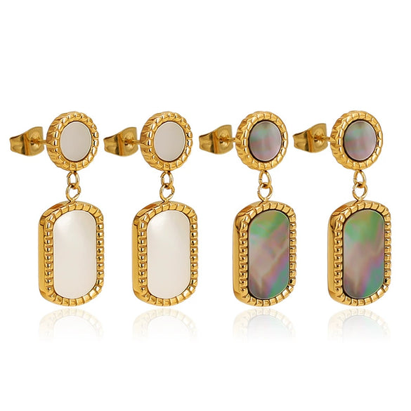 Wholesale Women's French Retro Vintage Geometric Stainless Steel Inlaid Shell Earrings