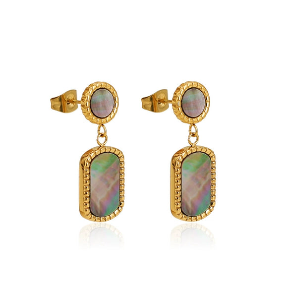 Wholesale Women's French Retro Vintage Geometric Stainless Steel Inlaid Shell Earrings