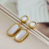 Wholesale Women's French Retro Vintage Geometric Stainless Steel Inlaid Shell Earrings