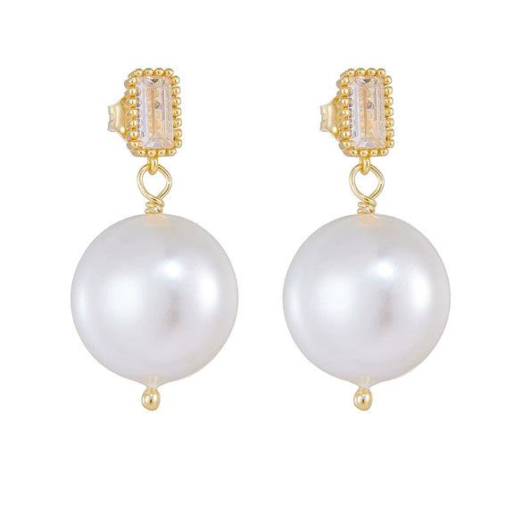 Wholesale Women's French Style Retro Geometric Shell Button Pearl Inlaid 925 Silver Earrings