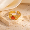 Wholesale Women's French Vintage Bow Geometric U Shape Titanium Steel Ring Electroplated 18K Gold With Natural Stone