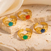 Wholesale Women's French Vintage Bow Geometric U Shape Titanium Steel Ring Electroplated 18K Gold With Natural Stone