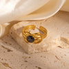 Wholesale Women's French Vintage Bow Geometric U Shape Titanium Steel Ring Electroplated 18K Gold With Natural Stone