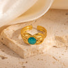 Wholesale Women's French Vintage Bow Geometric U Shape Titanium Steel Ring Electroplated 18K Gold With Natural Stone