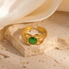 Wholesale Women's French Vintage Bow Geometric U Shape Titanium Steel Ring Electroplated 18K Gold With Natural Stone