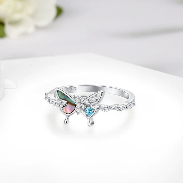 Wholesale Women's Fresh And Minimalist Insect Pattern Zirconia Silver Butterfly Ring
